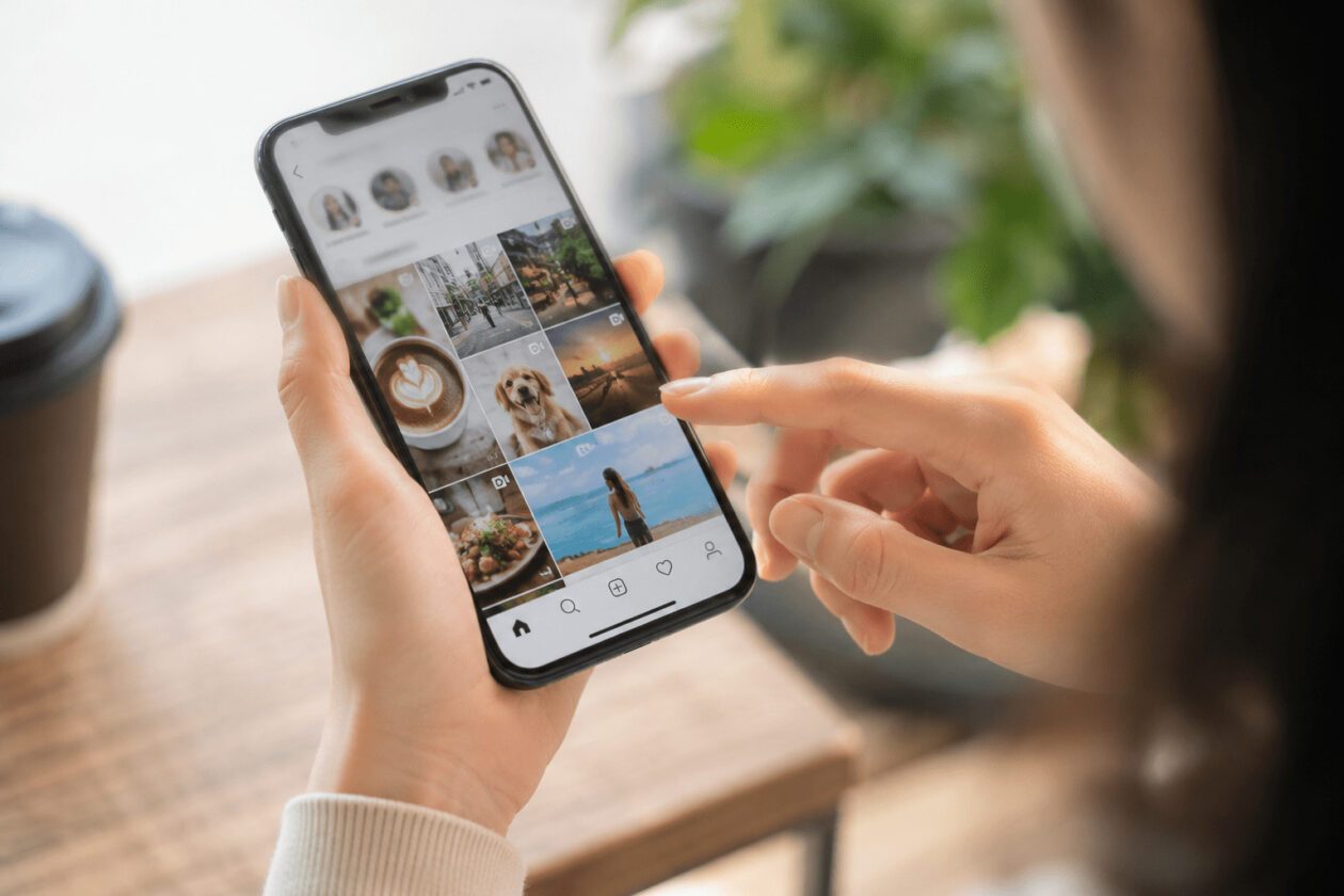Instagramで写真投稿や動画コンテンツを閲覧しているユーザー
