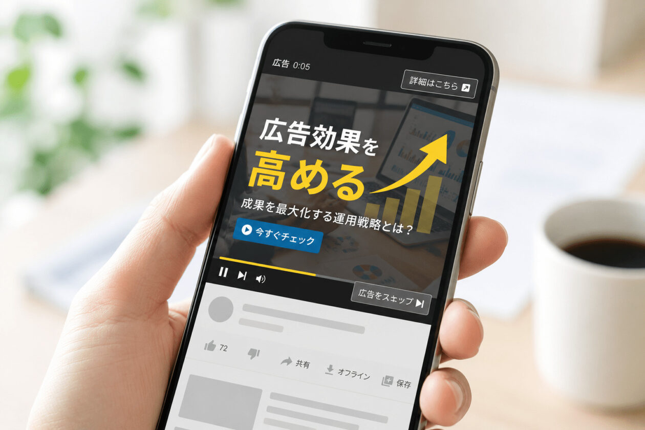 スマートフォンで動画広告を視聴しているユーザー