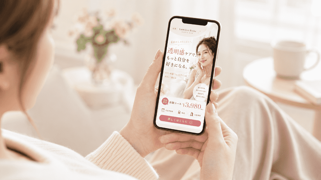 エステのSNS広告を見ている女性の画像